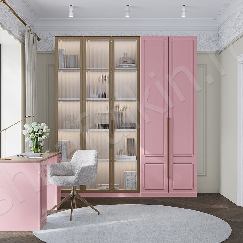 Кабинет Адажио Цветной Розовый Зеленый Современный 5и створчатые Гостиная Для книг Для декора Для посуды Для вещей 3