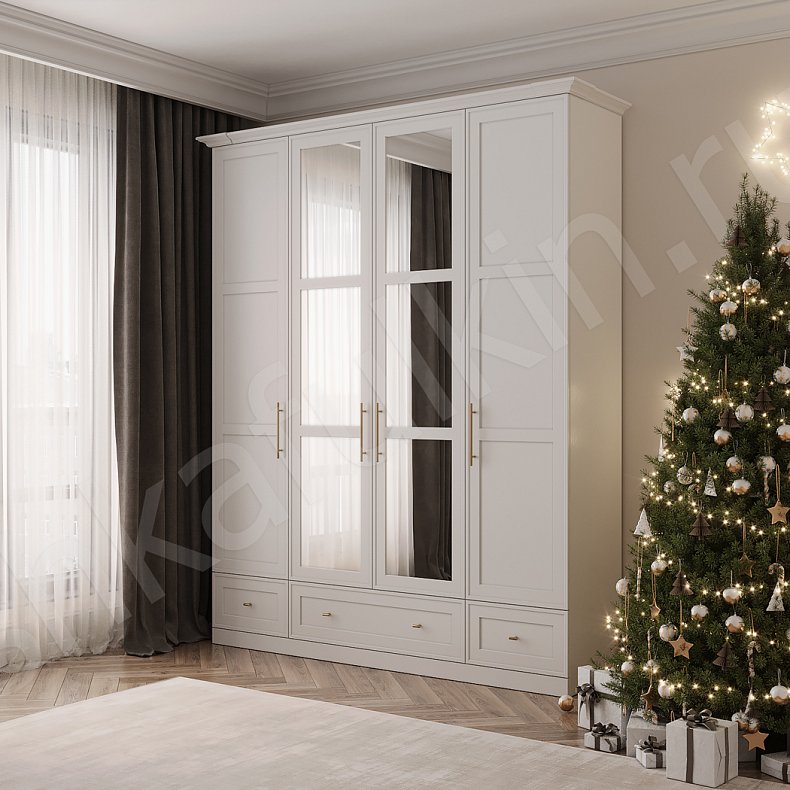 Шкаф Миледи Светлые Белый Классика 4х створчатые Спальня Для вещей Для белья