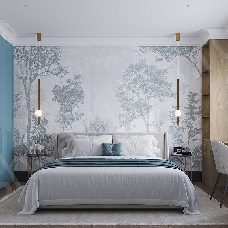 Гарнитур Маурис Светлые Синий Цветной Современный 3х створчатые Спальня Для вещей Для декора Для книг Для белья 2