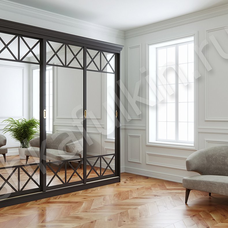 Корпусный шкаф-купе Оскар Черный Прованс 3х створчатые Гостиная Для вещей