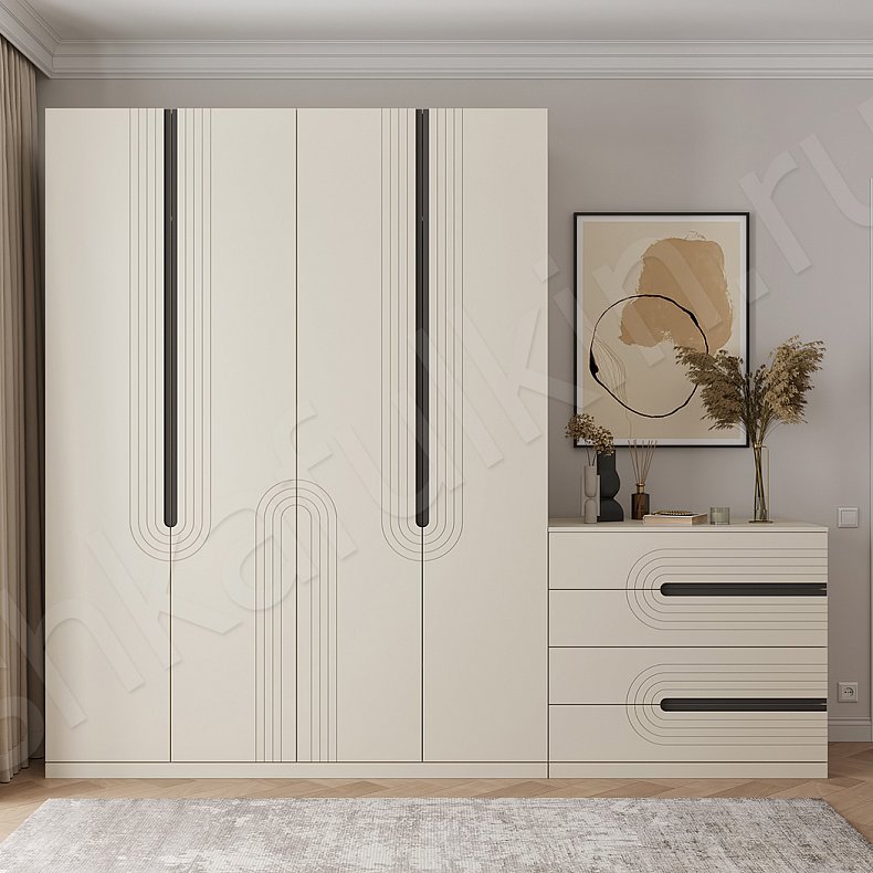 Гарнитур Сиквел Светлые Современный 4х створчатые Спальня Для вещей Для белья 1