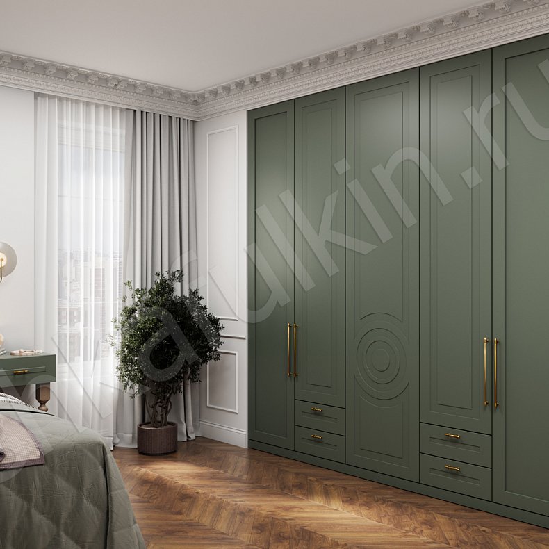 Спальня Линдор Зеленый Темные Цветной Неоклассика 5и створчатые Спальня Для вещей Для белья