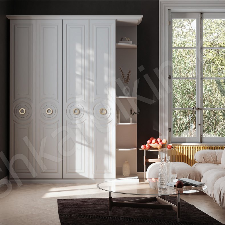 Шкаф Энигма Белый Неоклассика 4х створчатые Гостиная Для вещей 1