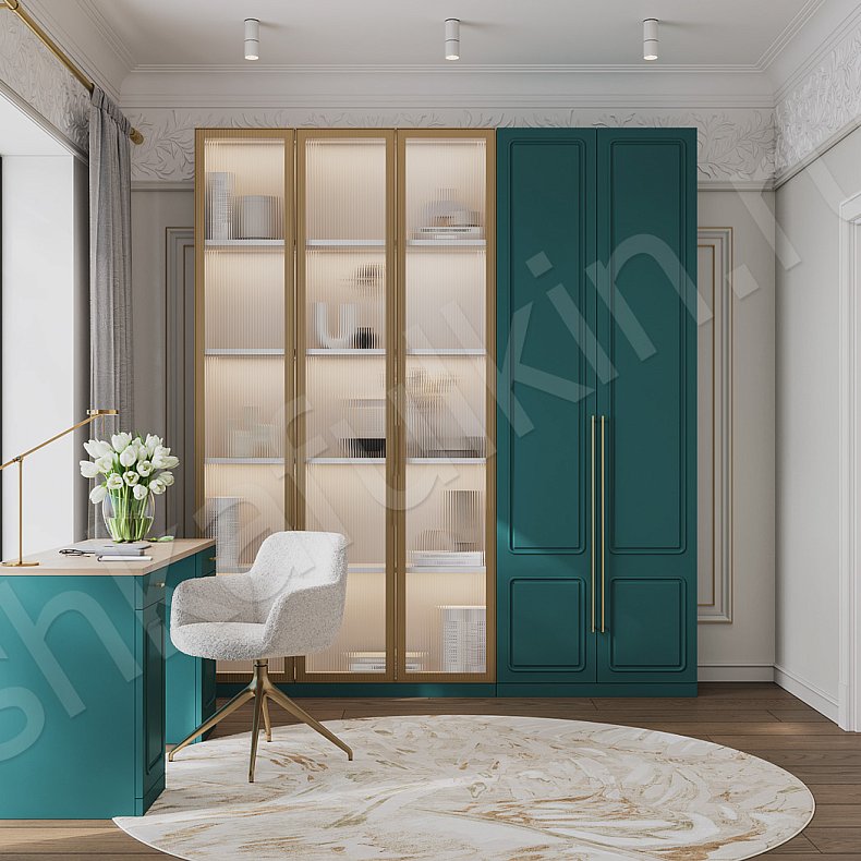 Кабинет Адажио Цветной Розовый Зеленый Современный 5и створчатые Гостиная Для книг Для декора Для посуды Для вещей 2