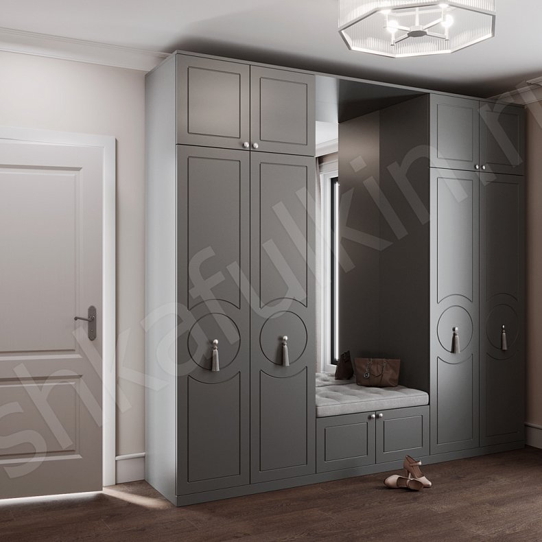 Шкаф в прихожую Агава Лайт Серый Темные Классика 4х створчатые Коридор Для вещей