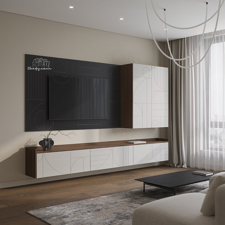 Стенка Роллан Светлые Белый Современный 2х створчатые Гостиная Под ТВ Для декора