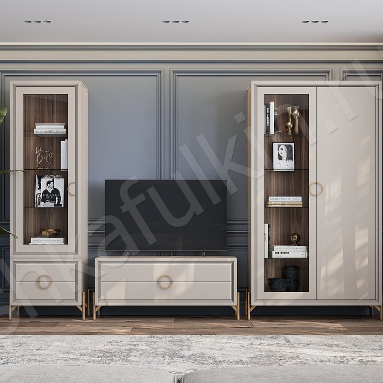 Стенка Маркиза Белый Цветной Коричневый Синий Светлые Зеленый Неоклассика 2х створчатые Гостиная Для книг Для декора Под ТВ