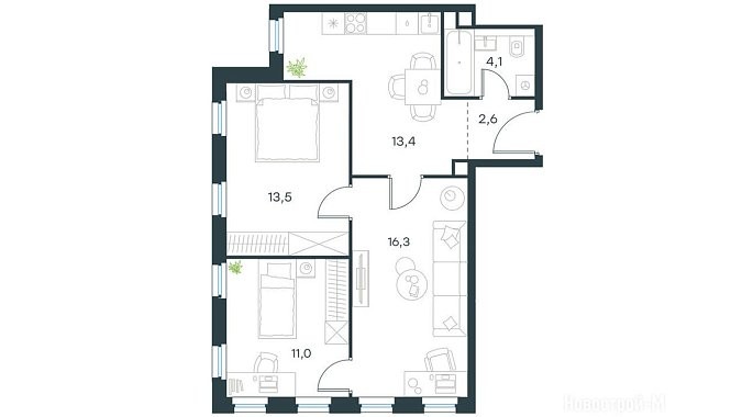 План проекта Джорджия ЖК Селигерская 60.9 м²
