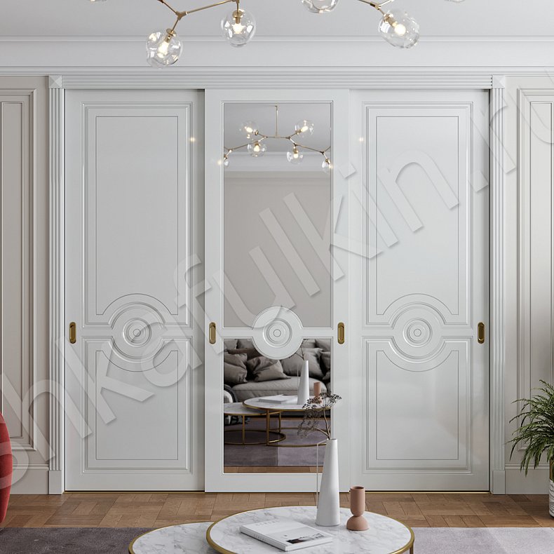 Шкаф-купе Монро Белый Светлые Серый Классика 3х створчатые Гостиная Для вещей 1