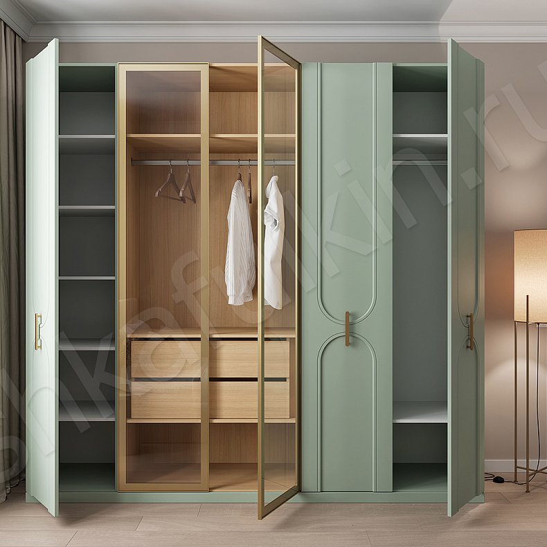 Шкаф Айвенго Белый Светлые Современный 5и створчатые Спальня Для белья Для вещей 9