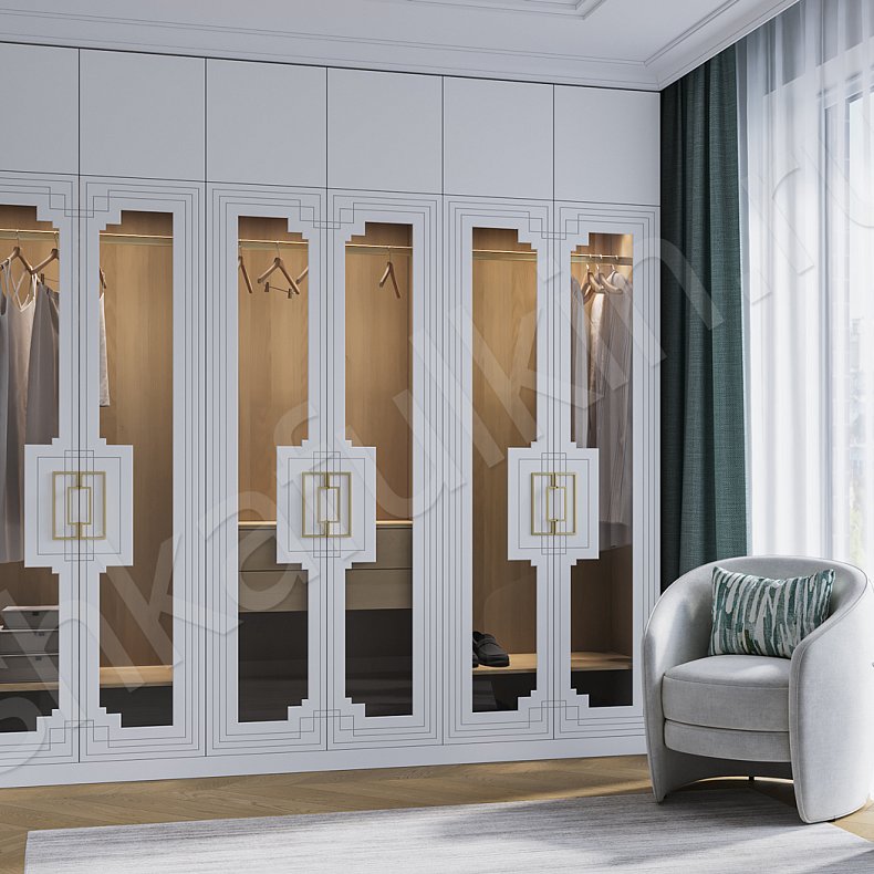 Гардеробная Метрополитан Белый Светлые Неоклассика 6и створчатые Гардеробная Для вещей