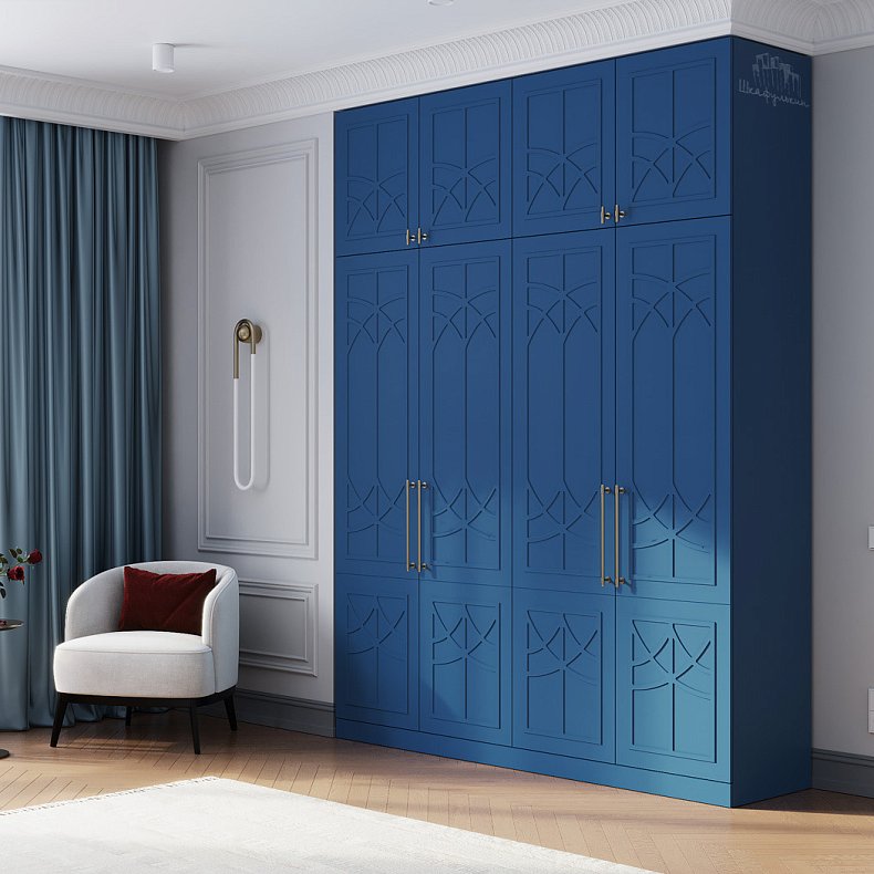 Шкаф Стефани Синий Неоклассика 4х створчатые Гостиная Для вещей