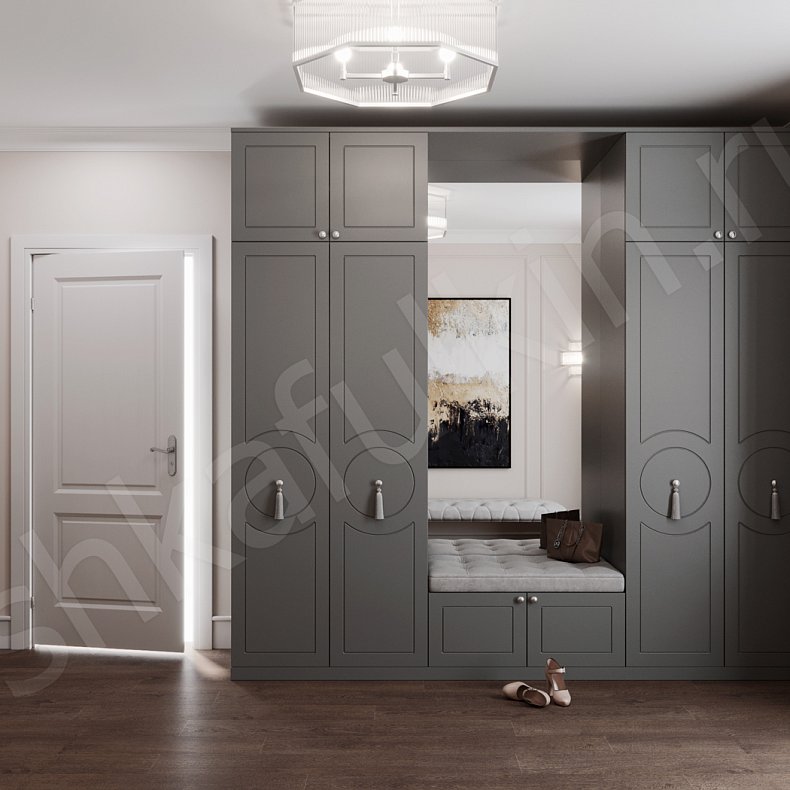 Шкаф в прихожую Агава Лайт Серый Темные Классика 4х створчатые Коридор Для вещей 1