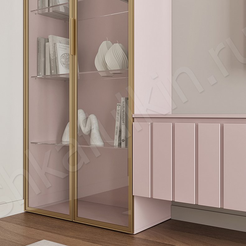 Стенка Винора Цветной Светлые Розовый Минимализм 2х створчатые Гостиная Под ТВ Для посуды Для декора Для книг 2