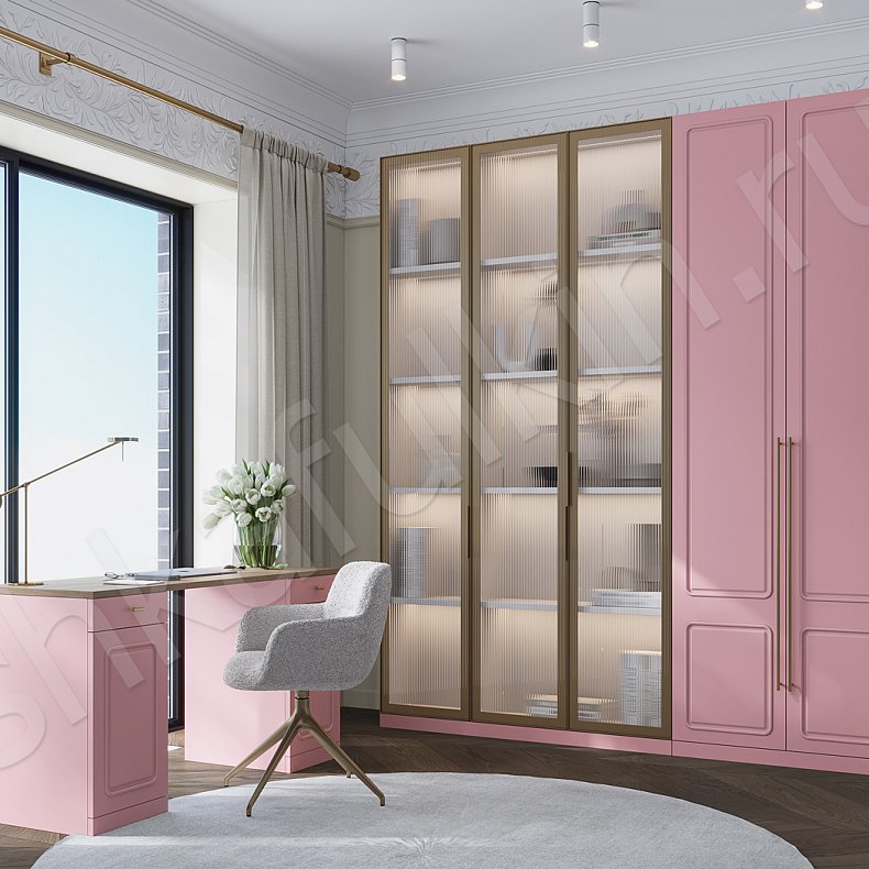 Кабинет Адажио Цветной Розовый Зеленый Современный 5и створчатые Гостиная Для книг Для декора Для посуды Для вещей 1