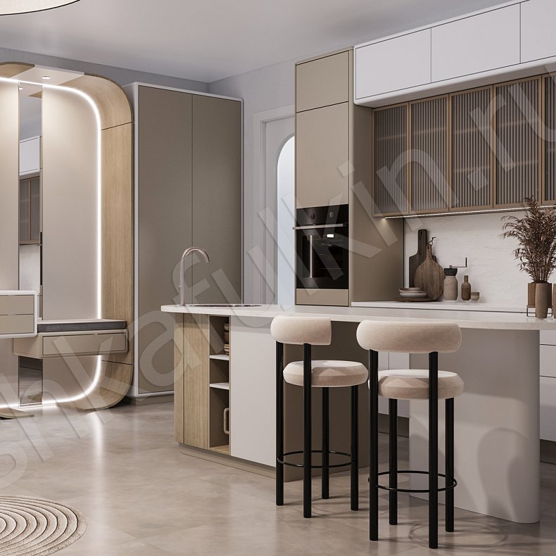 Кухня Кевин Светлые Коричневый Древесный Белый Современный Для посуды 2