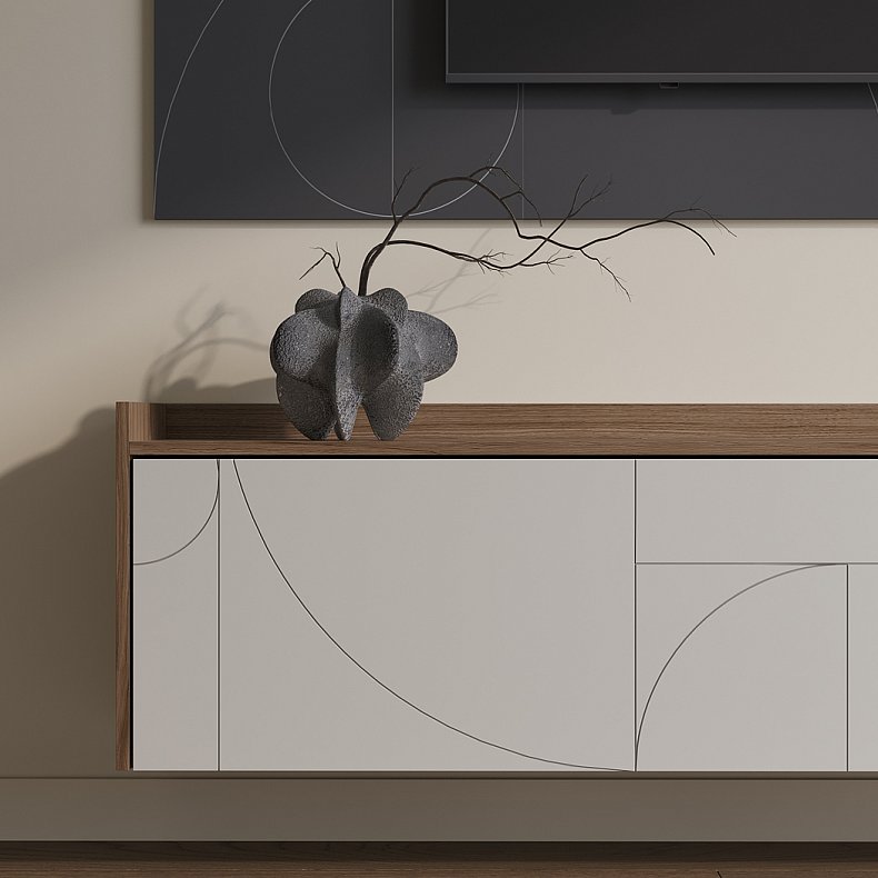 Стенка Роллан Светлые Белый Современный 2х створчатые Гостиная Под ТВ Для декора 3