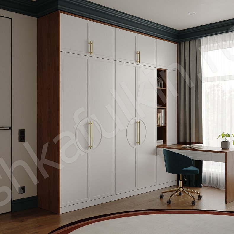 Кабинет Омега Древесный Белый Светлые Неоклассика 4х створчатые Спальня Для книг Для декора Для вещей
