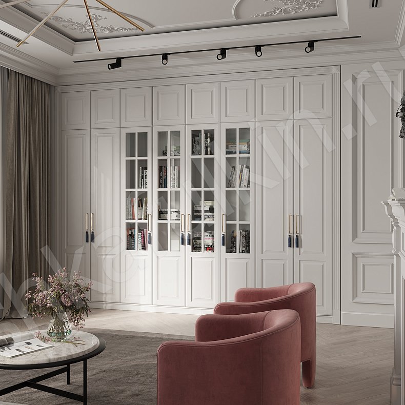 Стенка Джиованни Светлые Белый Классика 6и створчатые Гостиная Для книг Для посуды Для вещей