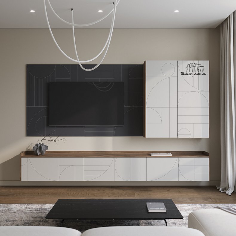 Стенка Роллан Светлые Белый Современный 2х створчатые Гостиная Под ТВ Для декора 1