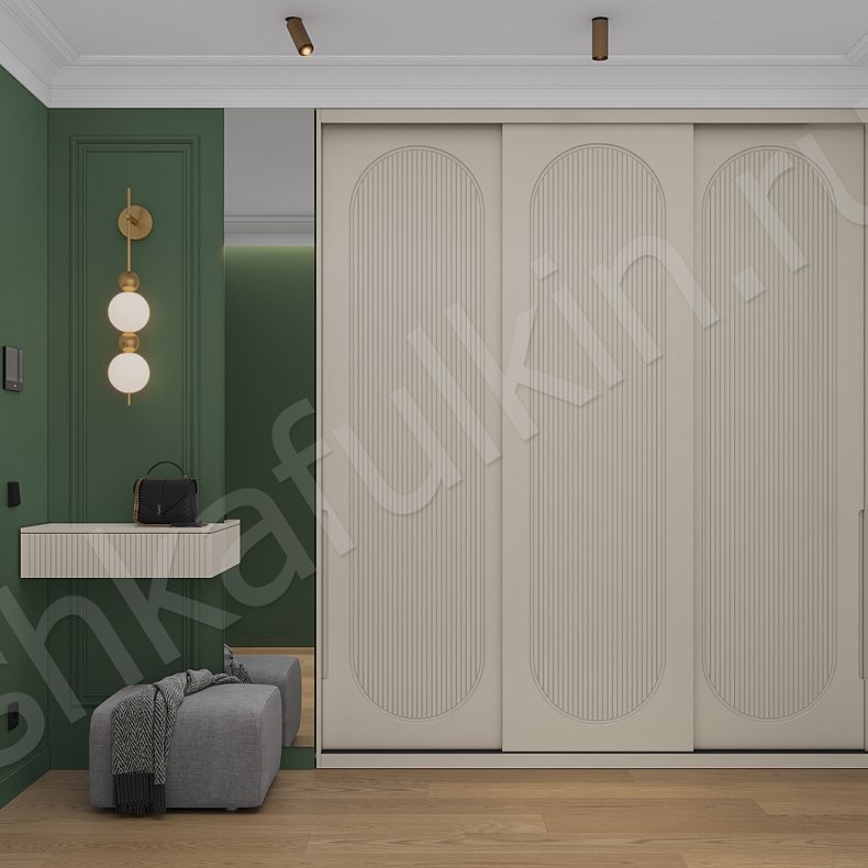 Шкаф-купе Скаволлини Цветной Коричневый Светлые Зеленый Неоклассика 3х створчатые Коридор Для вещей 2