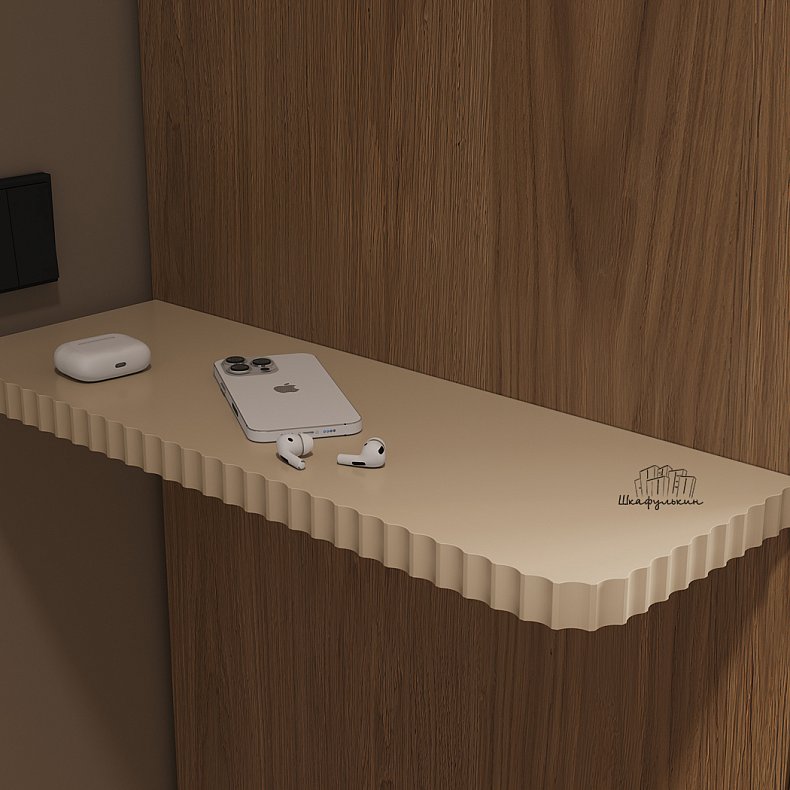 Трёхдверный бежевый шкаф с витриной и фрезеровкой фото 5