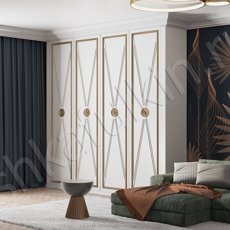 Шкаф Фрэнсис Золото Белый Неоклассика 4х створчатые Гостиная Для вещей