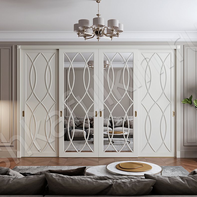 Встроенный шкаф-купе Стелла Белый Неоклассика 4х створчатые Гостиная  1