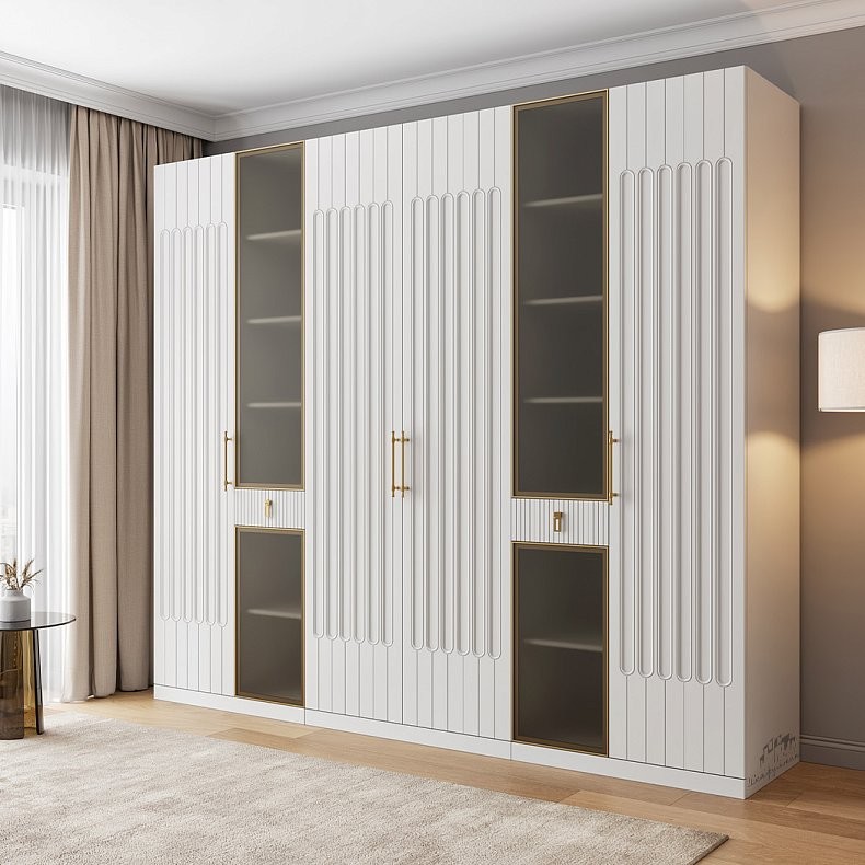 Шкаф Антариус Светлые Белый Современный 6и створчатые Гостиная Для вещей Для декора Для белья