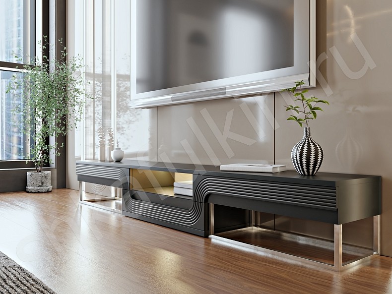 Тумба напольная Дзен Черный Темные Минимализм 3х створчатые Спальня Для книг Для декора Под ТВ