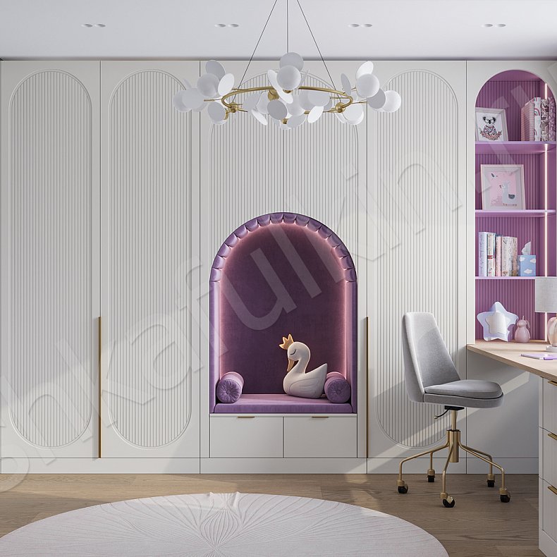 Гарнитур Скаволлини Белый Розовый Светлые Современный 3х створчатые Детская Для белья Для книг Для декора Для вещей 2