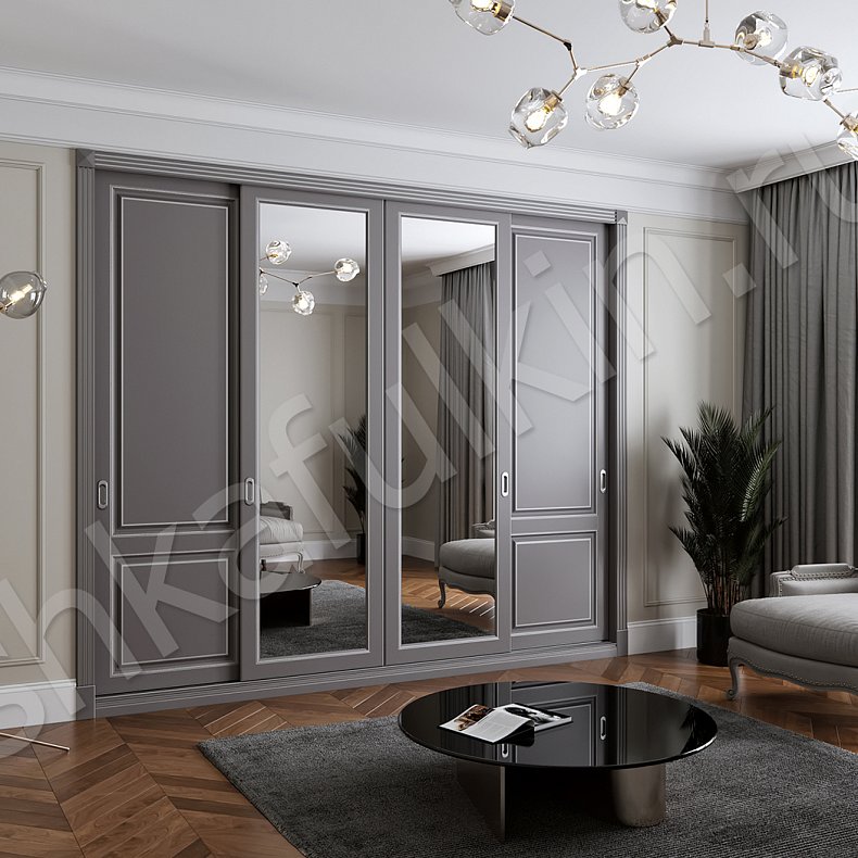 Шкаф-купе Монблан Белый Светлые Серый Классика 4х створчатые Спальня Для вещей