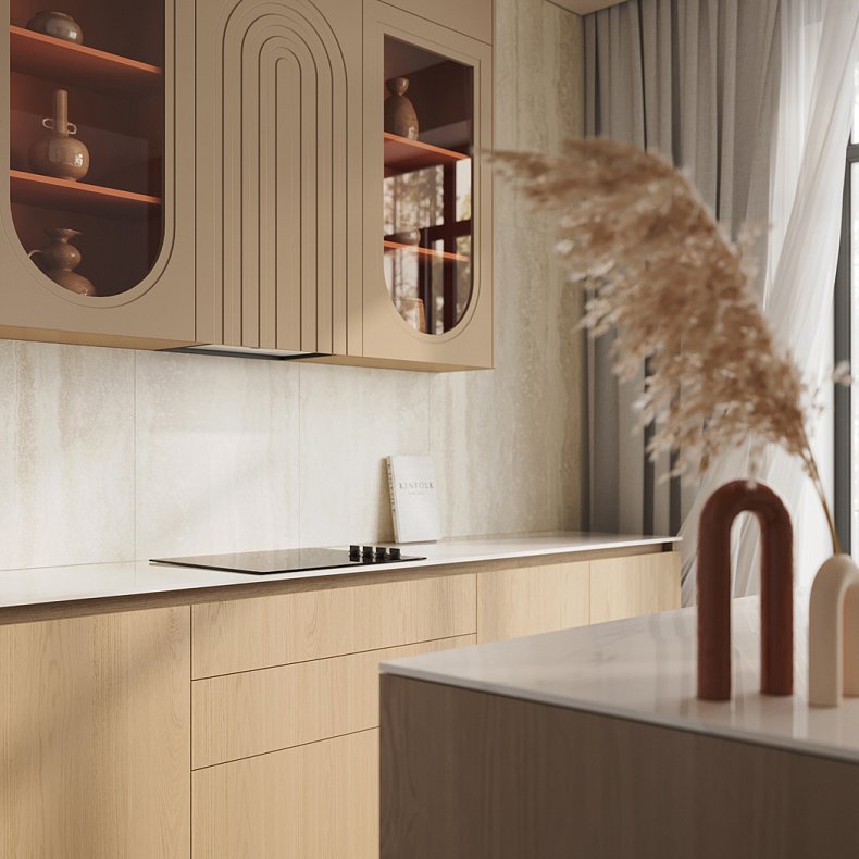 Кухня Тициана Светлые Коричневый Древесный Современный   Для посуды 5