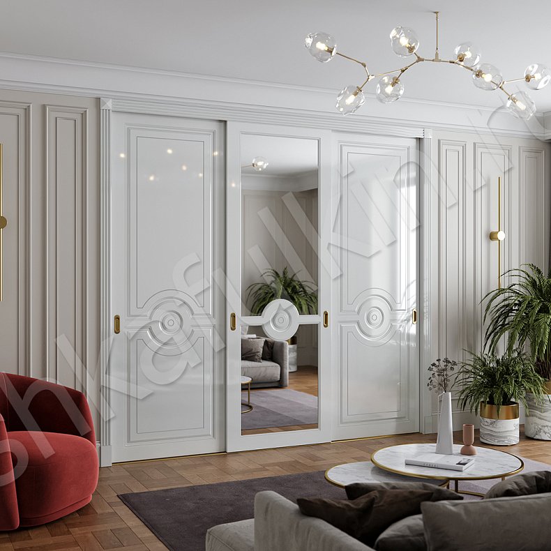 Шкаф-купе Монро Белый Светлые Серый Классика 3х створчатые Гостиная Для вещей