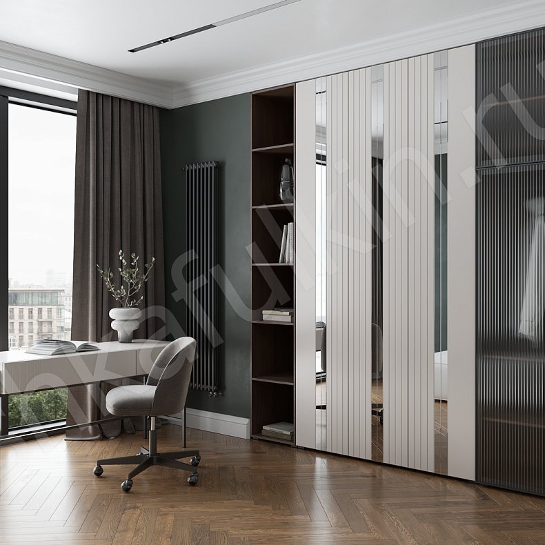 Кабинет Иллари Светлые Древесный Белый Хай-тек 5и створчатые Гостиная Для вещей Для книг