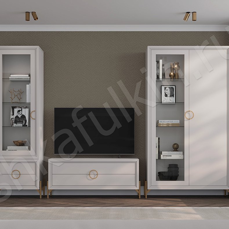 Стенка Маркиза Белый Цветной Коричневый Синий Светлые Зеленый Неоклассика 2х створчатые Гостиная Для книг Для декора Под ТВ 2