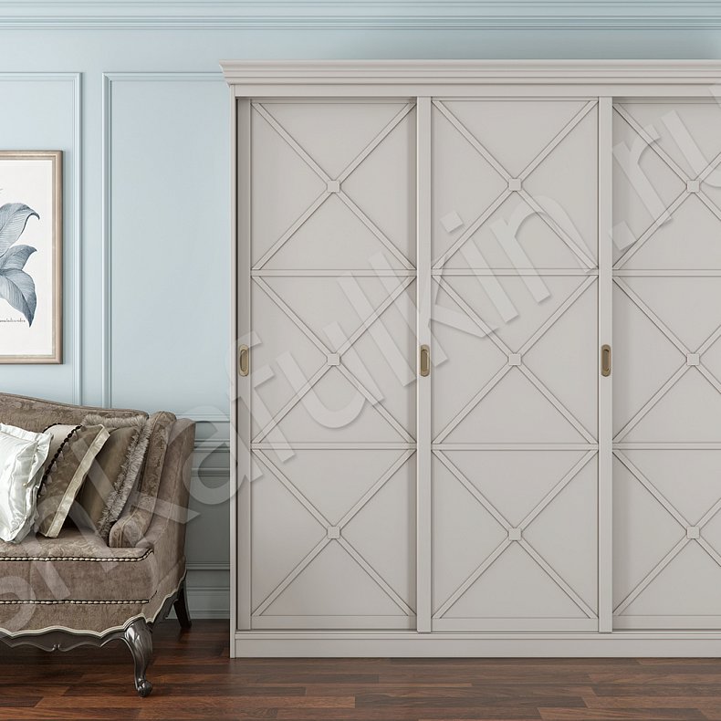 Корпусный шкаф-купе Марсель Светлые Прованс 3х створчатые Гостиная Для вещей 2