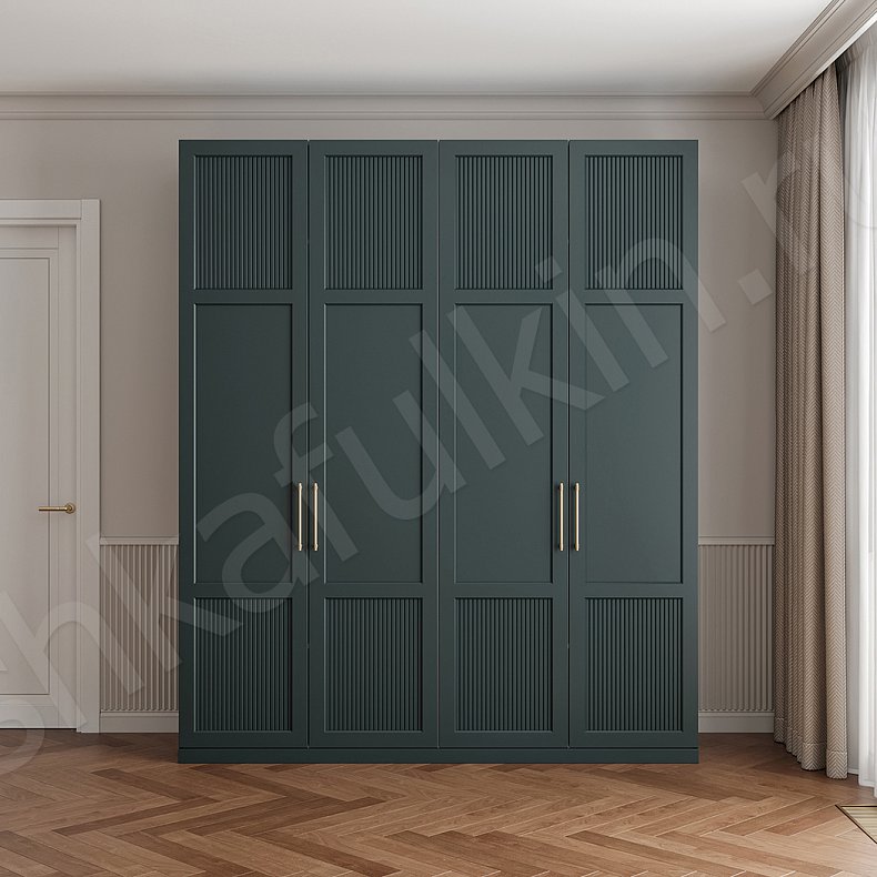 Шкаф Шелдон Цветной Серый Темные Зеленый Модерн 4х створчатые Гостиная Для вещей 3