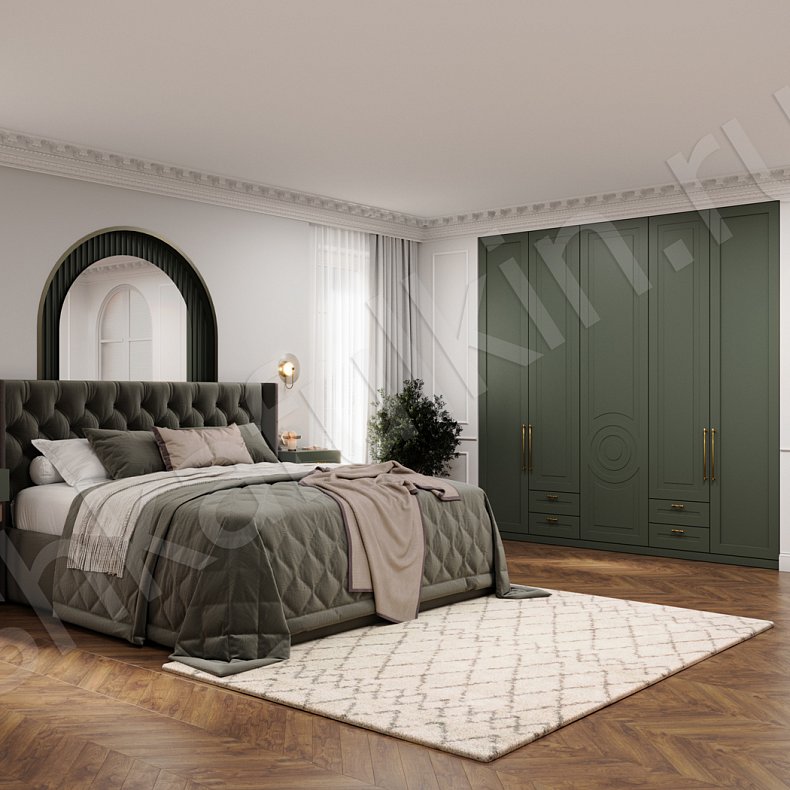 Спальня Линдор Зеленый Темные Цветной Неоклассика 5и створчатые Спальня Для вещей Для белья 1