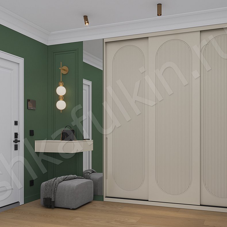 Шкаф-купе Скаволлини Цветной Коричневый Светлые Зеленый Неоклассика 3х створчатые Коридор Для вещей