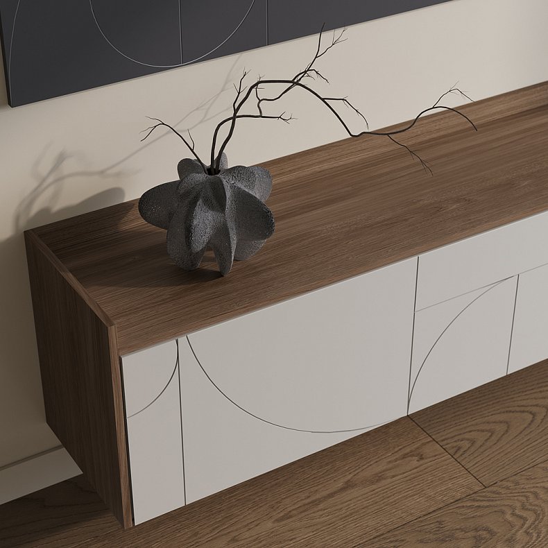 Стенка Роллан Светлые Белый Современный 2х створчатые Гостиная Под ТВ Для декора 4