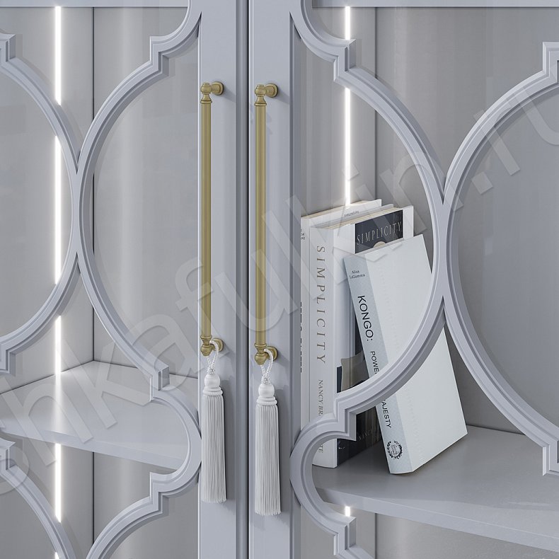 Стенка Айлин Серый Светлые Неоклассика 2х створчатые Гостиная Для вещей Под ТВ Для посуды Для декора Для книг 1