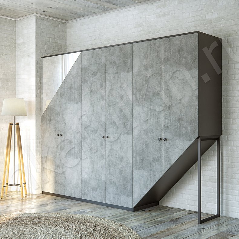 Скошенный шкаф Барбосса Светлые Серый Лофт 6и створчатые Гостиная Для вещей