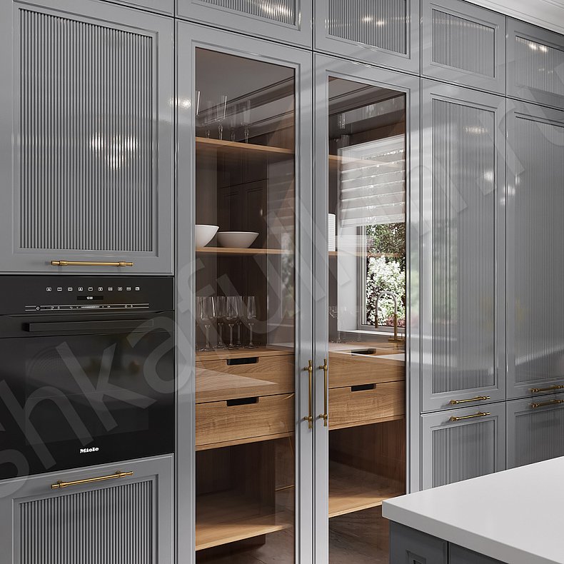 Кухня Минотти Серый Светлые Неоклассика Для посуды Для декора 4