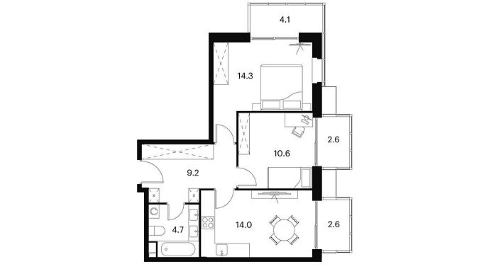 План проекта Партенио ЖК АКВИЛОН 62.1 м²
