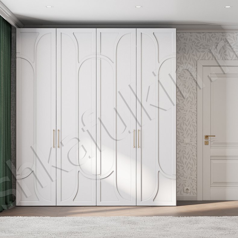 Шкаф 4 двери Бернард Белый Неоклассика 4х створчатые Спальня Для вещей 1