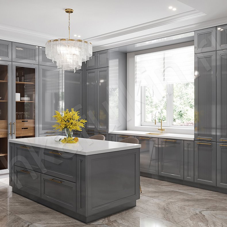 Кухня Минотти Серый Светлые Неоклассика Для посуды Для декора 2