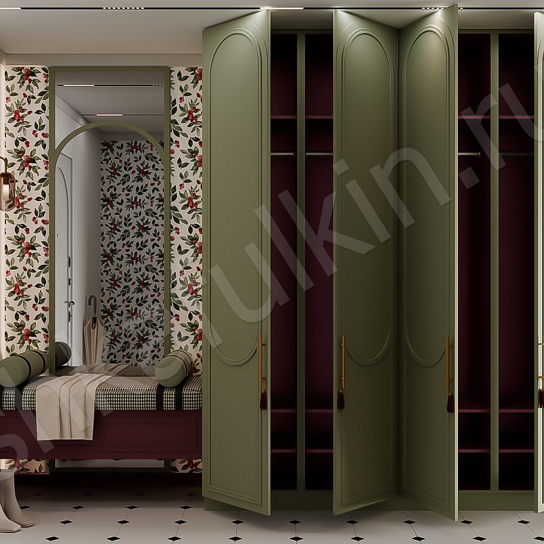 Прихожая Новелла Зеленый Светлые Неоклассика 4х створчатые Прихожая Для вещей 3