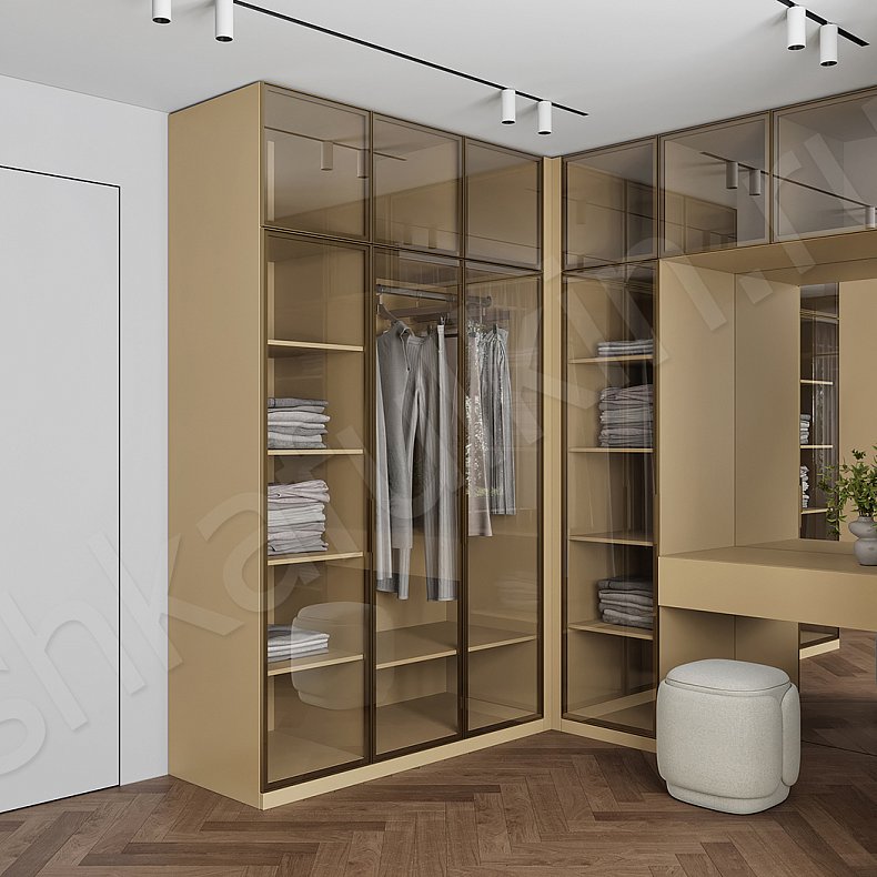 Гардеробная Мауриццо Светлые Золото Коричневый Современный  Гардеробная Для вещей Для белья 2