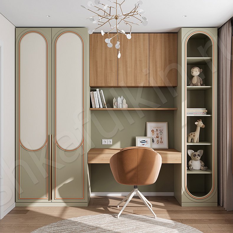 Детская Новелла Зеленый Светлые Древесный Современный 2х створчатые Детская Для декора Для книг Для белья